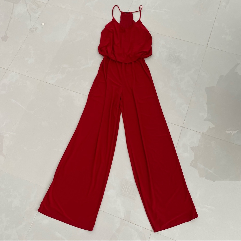 H&M Red Flowy Straight Leg Jumpsuit